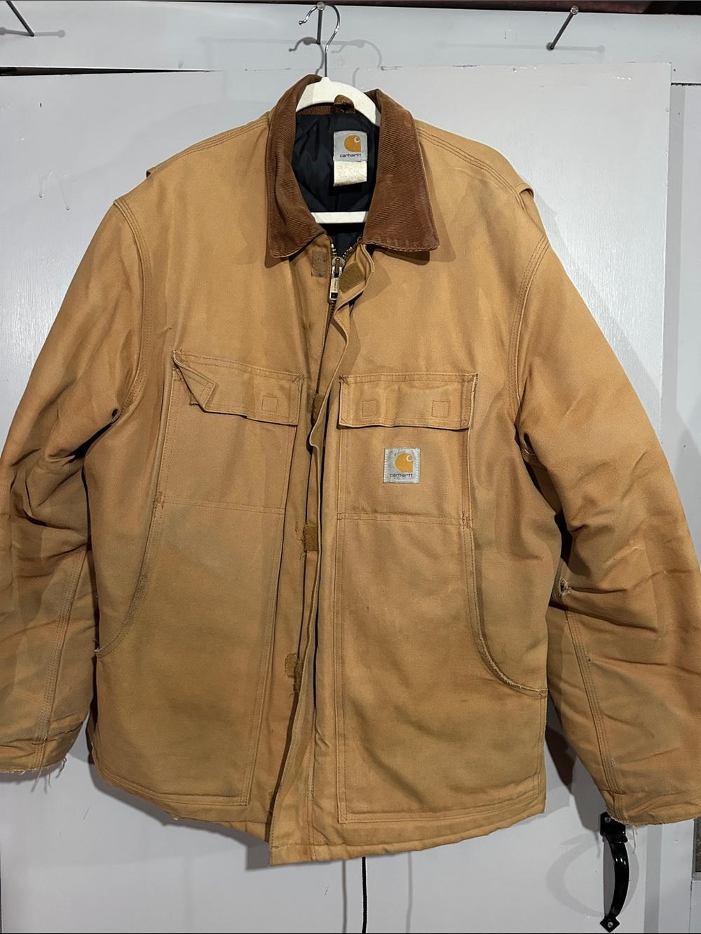 Carhartt Tan/Brown Duck Work Jacket with Corduroy Collar